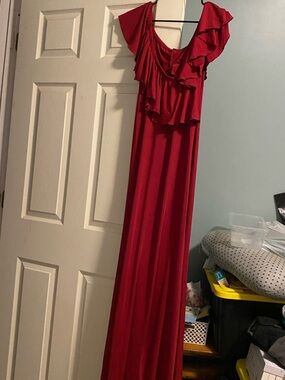 Red Ruffle Maternity Maxi Bodycon Dress